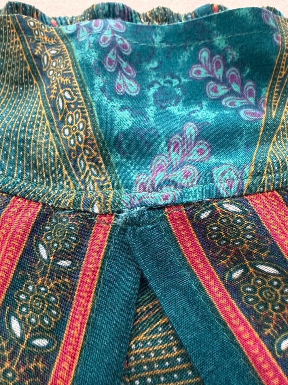 Three Cranes Gallery Women's Teal Printed Split-Leg Palazzo Pants S/M Boho Artsy - Picture 7 of 8